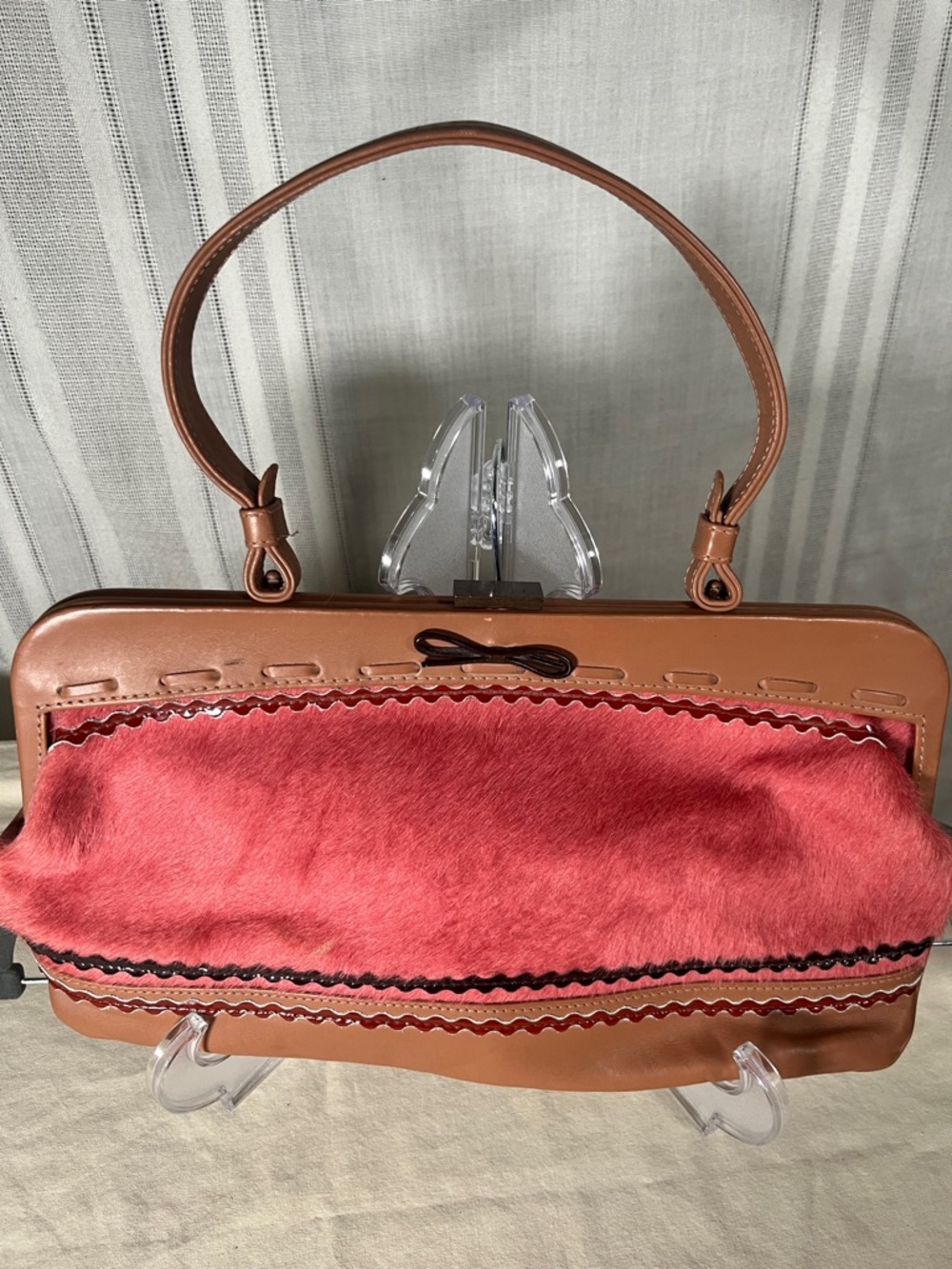 Jamin Puech Paris Haircalf Leather Frame Bag Coral Tan Statement Purse